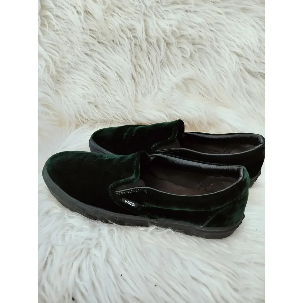 5707) Vans Men Classic Forest Green Velvet Slip On Shoes US M 11.5